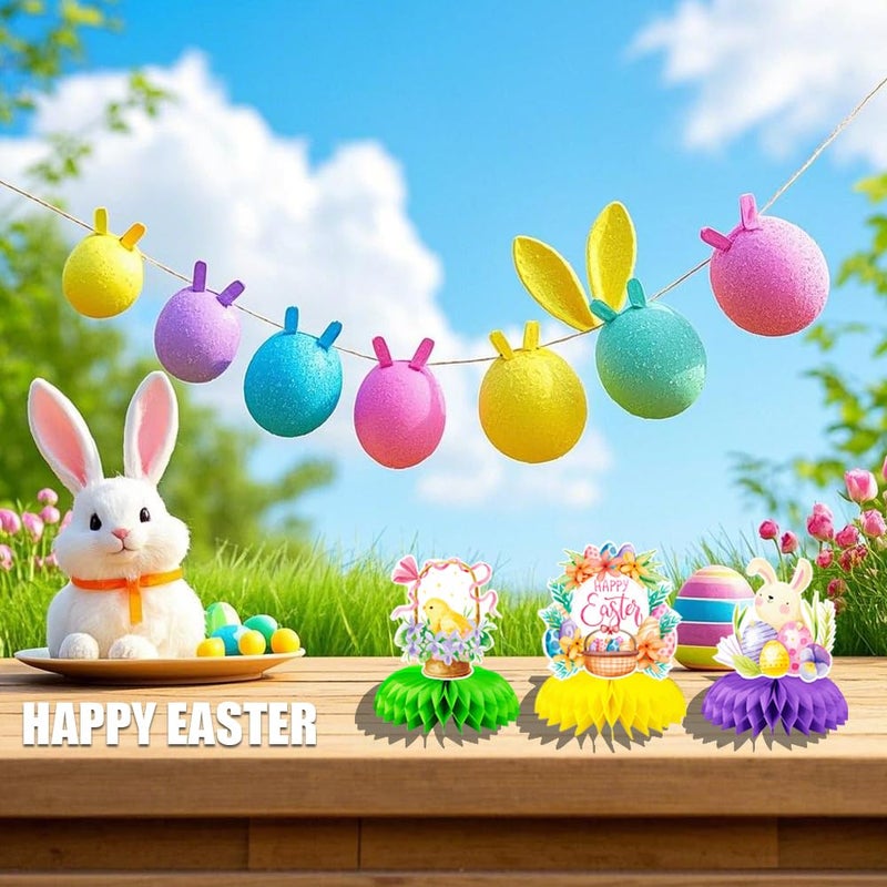 Jamonxi Easter Party Decorations Supplies for Table, Cute Bunny Rabbits Chick Eggs Colorful Honeycomb Centerpiece Table Decorations for Home Dining Room Indoor Outdoor, Easy To Use - Image 3